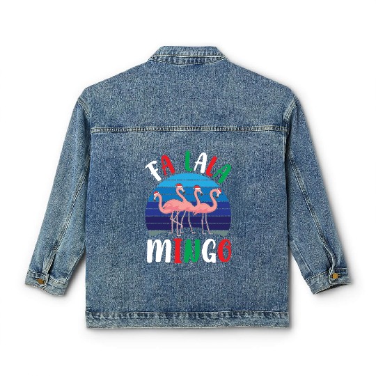 Candy Cane Flamingoes Fa La La Mingo Flamingo Classic Women's Denim Jackets