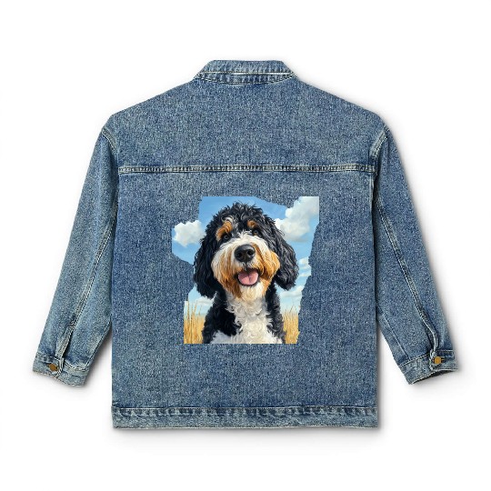 Bernedoodle Field Nature Bernedoodle Watercolor Classic Women's Denim Jackets
