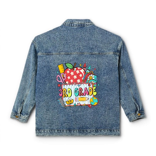 Retro Dalmatian Third Grade Back to School Apple P Classic Women's Denim Jackets