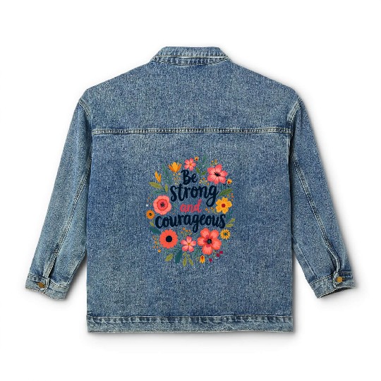 Be Strong and Courageous Christian Quote Flower Classic Women's Denim Jackets