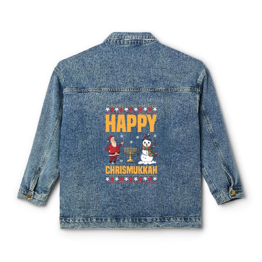 Happy Chrismukkah Funny Hanukkah Christmas Santa Classic Women's Denim Jackets