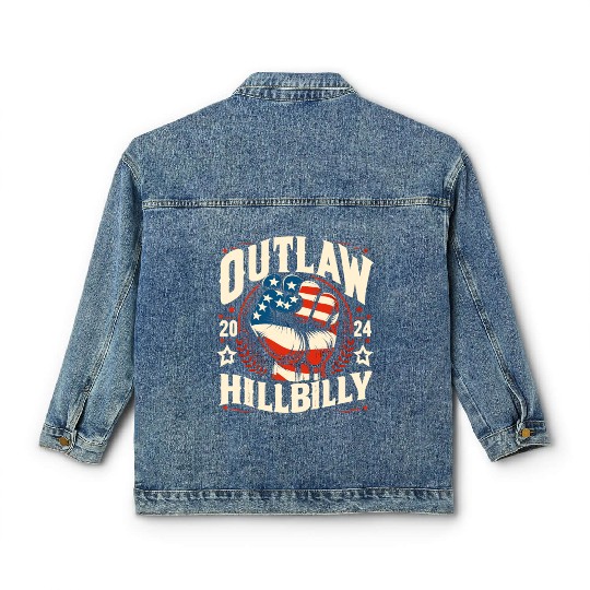 Vintage Retro US Flag Outlaw Hillbilly 2024 Trump Classic Women's Denim Jackets