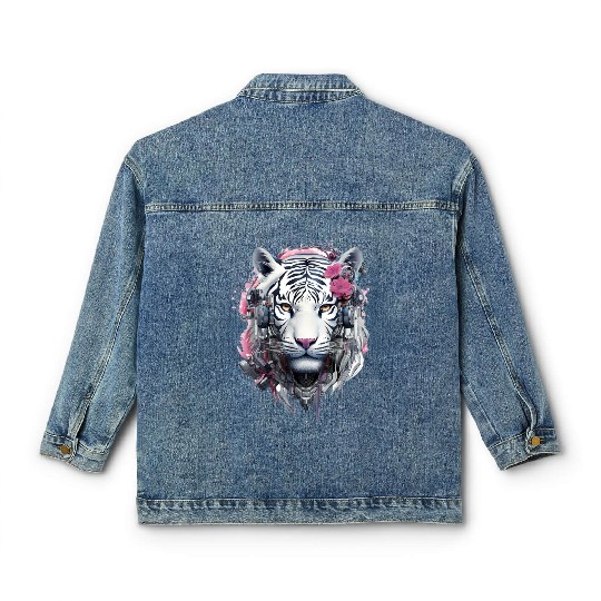 Tiger Animal Nature Motif Drawing Illustration Fac Classic Women's Denim Jackets