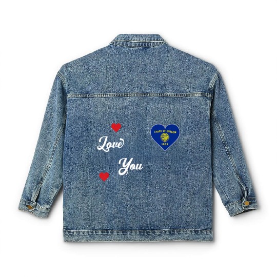 I Love Oregon USA With Oregon Flag In a Heart Prem Classic Women's Denim Jackets