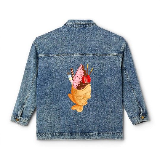 Strawberry & Chocolate Taiyaki with Mochi & Pocky Classic Women's Denim Jackets
