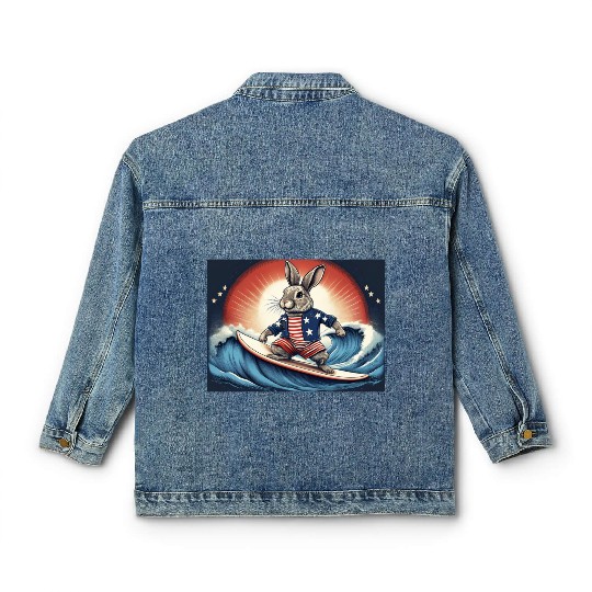 Stars & Stripes Surfer Bunny Classic Women's Denim Jackets