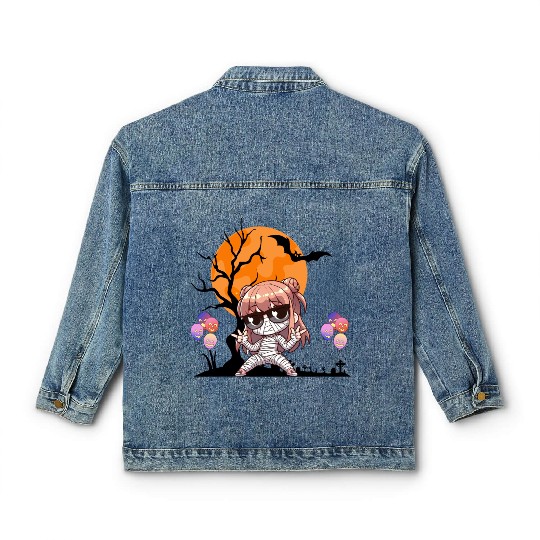 Chibi Mummy Illustration for Halloween Classic Women's Denim Jackets