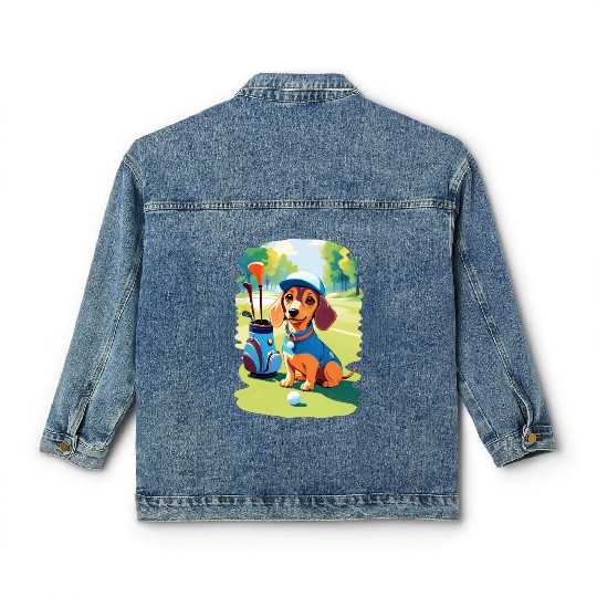 Dachshund Dog Playing Golf Funny Design Classic Women's Denim Jackets