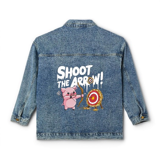A pink piglet aiming a bow an arrow Classic Women's Denim Jackets