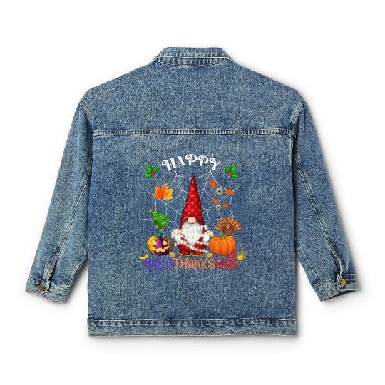 Happy HalloThanksMas Gnome Classic Women's Denim Jackets