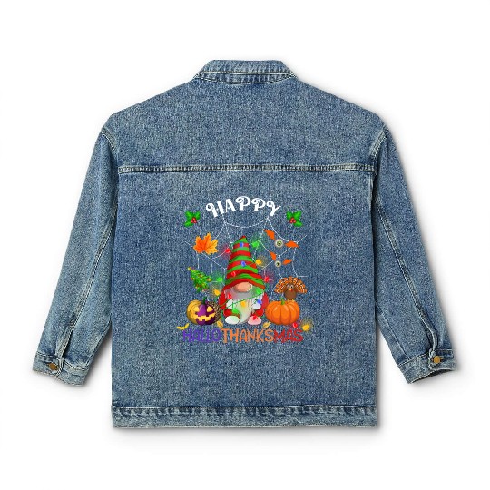 Happy HalloThanksMas Gnome Classic Women's Denim Jackets