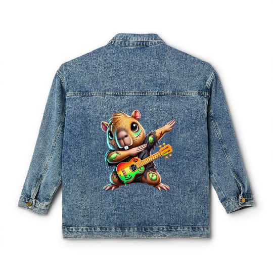 Cute Dabbing Capybara Zombie Squad Guitar Hallowee Classic Women's Denim Jackets