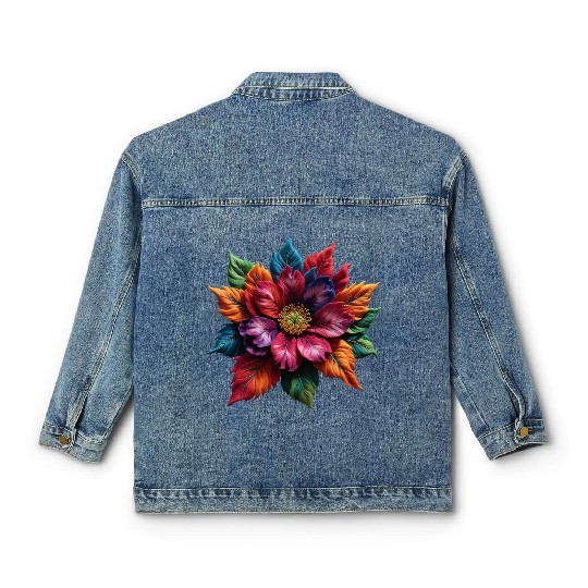 Spectrum Bloom - The Vivid Floral Symphony Classic Women's Denim Jackets