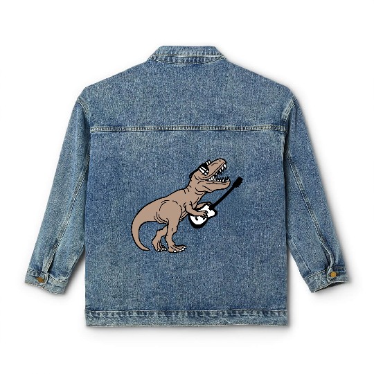 T. Rex Dino DJ Dinosaur Party Animal Plays Guitar Classic Women's Denim Jackets