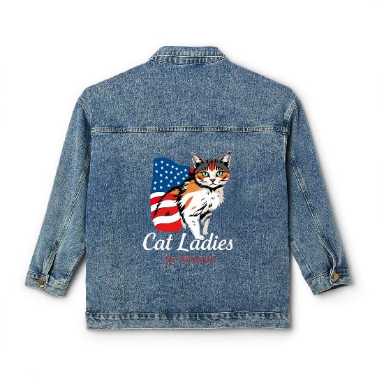 Cat Ladies for Kamala A Patriotic Fusion Classic Women's Denim Jackets