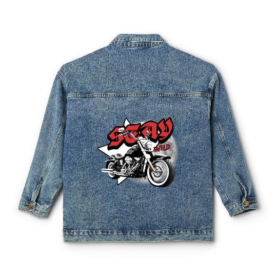 'Stay Wild' Motorcycle, Star, Moon GD Classic Women's Denim Jackets