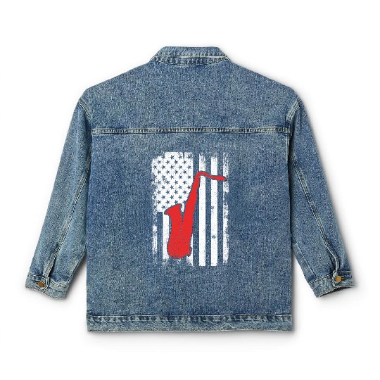 Patriotic US Saxophone Player Classic Women's Denim Jackets
