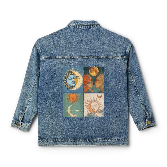 Moon and Sun Tarot Card Designed Look Classic Women's Denim Jackets