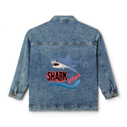 A different unique colorful shark attack design Classic Women's Denim Jackets
