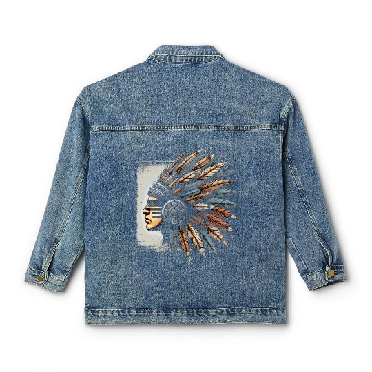 Aztec Warrior Mask with Tribal Art and Ancient Classic Women's Denim Jackets