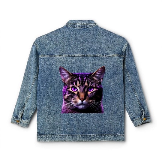Vivid Lilac-Eyed Tabby Cat Portrait Classic Women's Denim Jackets