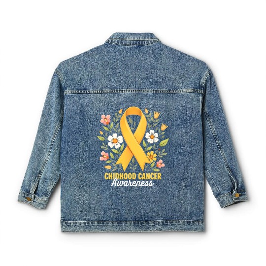Childhood Cancer Awareness Hippie Flower Ribbon Classic Women's Denim Jackets