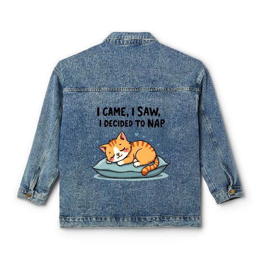 Cute Cat Nap Lover Funny Sleepy Naptime Humor Classic Women's Denim Jackets