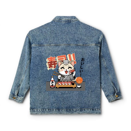 Sushi Chef Cat Adorable Culinary Cat Design Classic Women's Denim Jackets