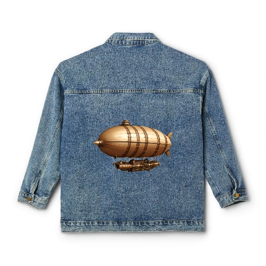 A large steampunk-style airship with bronze metal Classic Women's Denim Jackets