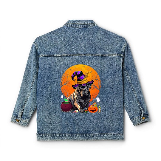 Funny Cane Corso Dog Witch Halloween Dog Lover Classic Women's Denim Jackets
