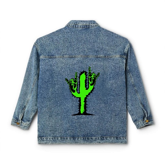 Cactus Plant Heavy Metal Hard Rock Hand Gesture Classic Women's Denim Jackets
