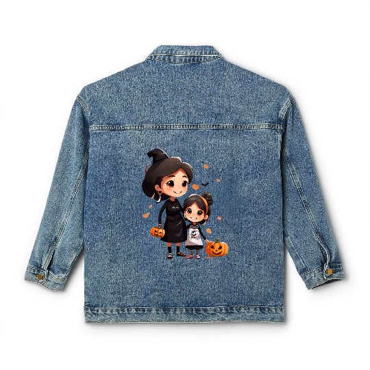 Mother and Daughter Halloween Trick-or-Treat Fun Classic Women's Denim Jackets