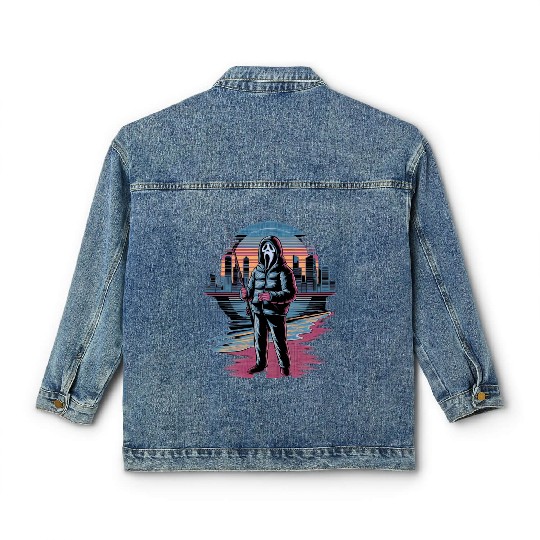 Horror City Skyline Vaporwave Art Halloween Classic Women's Denim Jackets