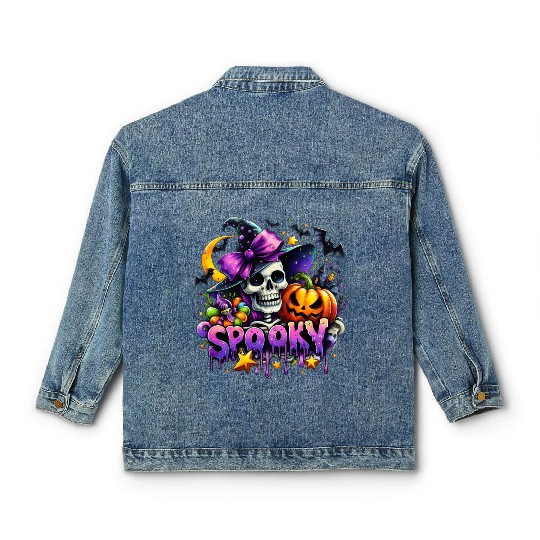 Halloween Spooky Season Witch Skeleton Classic Women's Denim Jackets
