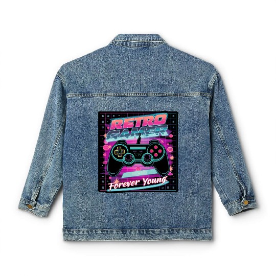 Retro Gamer Forever Young 01 sticker Classic Women's Denim Jackets