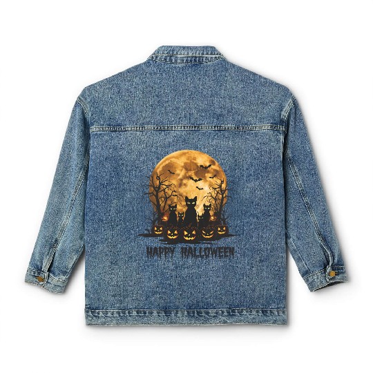 Midnight Cats: Spooky Halloween Night Classic Women's Denim Jackets