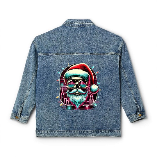 Neon Santa Skull City Lights Christmas Classic Women's Denim Jackets