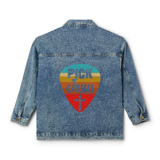 Vintage Guitarist Guitar Pick Christian Jesus Classic Women's Denim Jackets