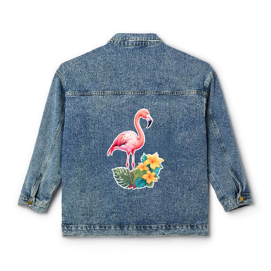 Tropical Flamingo with Floral Elegance Classic Women's Denim Jackets
