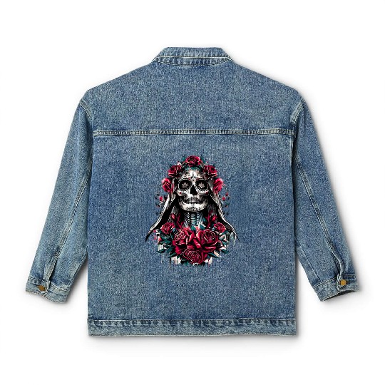 la Santa Muerte Saint Death Mexican Folklore skull Classic Women's Denim Jackets