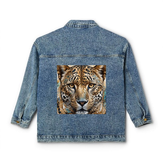 face of a leopard remixed with a beautiful pattern Classic Women's Denim Jackets