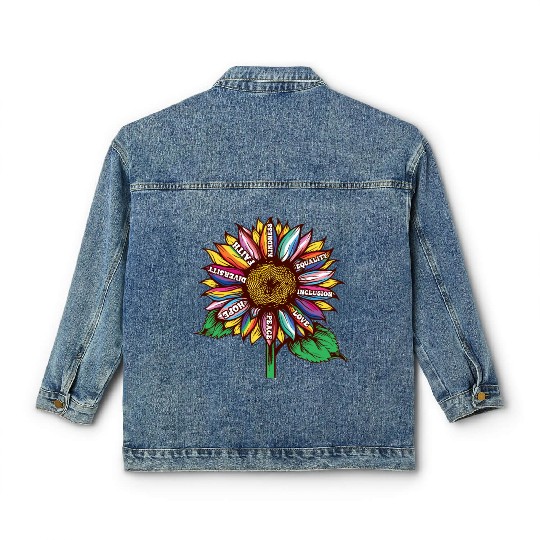 lgbtq sunflower rainbow flags Diversity Human Righ Classic Women's Denim Jackets