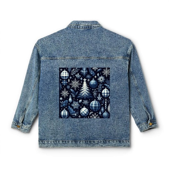 flannel blue and white christmas Classic Women's Denim Jackets