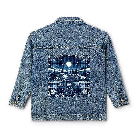 flannel silent night blue and white christmas Classic Women's Denim Jackets
