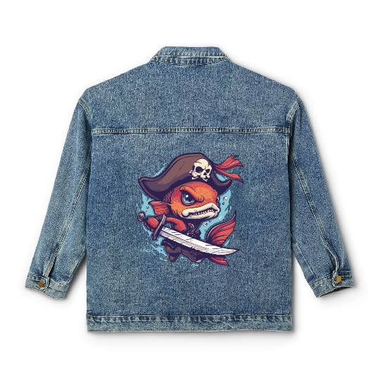 Captain Goldfish the Fish Pirate Classic Women's Denim Jackets