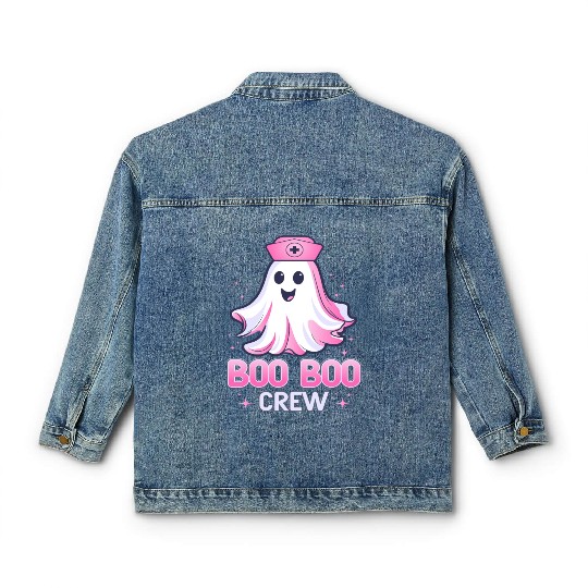 Boo Boo Crew Nurse Pink Ghost Halloween Costume Classic Women's Denim Jackets