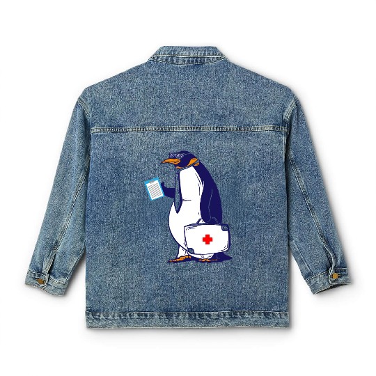 Penguin Doctor, Penguin Famila, funny penguin Classic Women's Denim Jackets