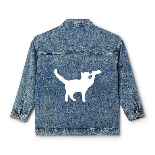 Cat Drinking Funny Beer Bottle Alcohol Fun Party Classic Women's Denim Jackets