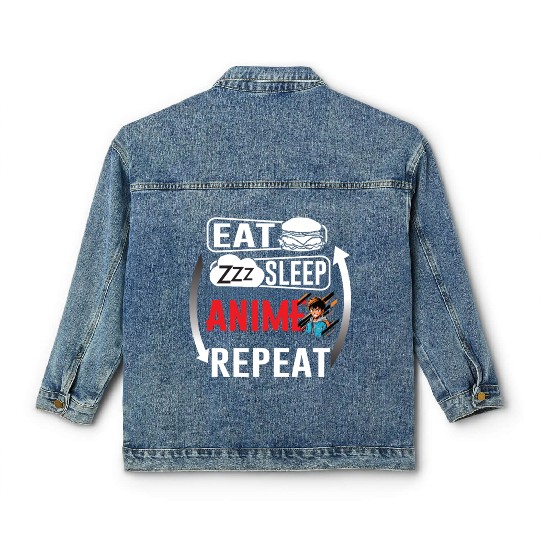 Eat Sleep Anime Repeat Ramen Kawaii Japanese Manga Classic Women's Denim Jackets