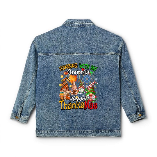 Hanging With My Gnomies Happy Thanksmas Gnomes Classic Women's Denim Jackets